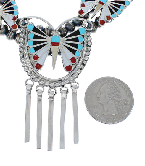 Zuni Sterling Silver Multicolor Butterfly Necklacke And Earrings Set AX127537